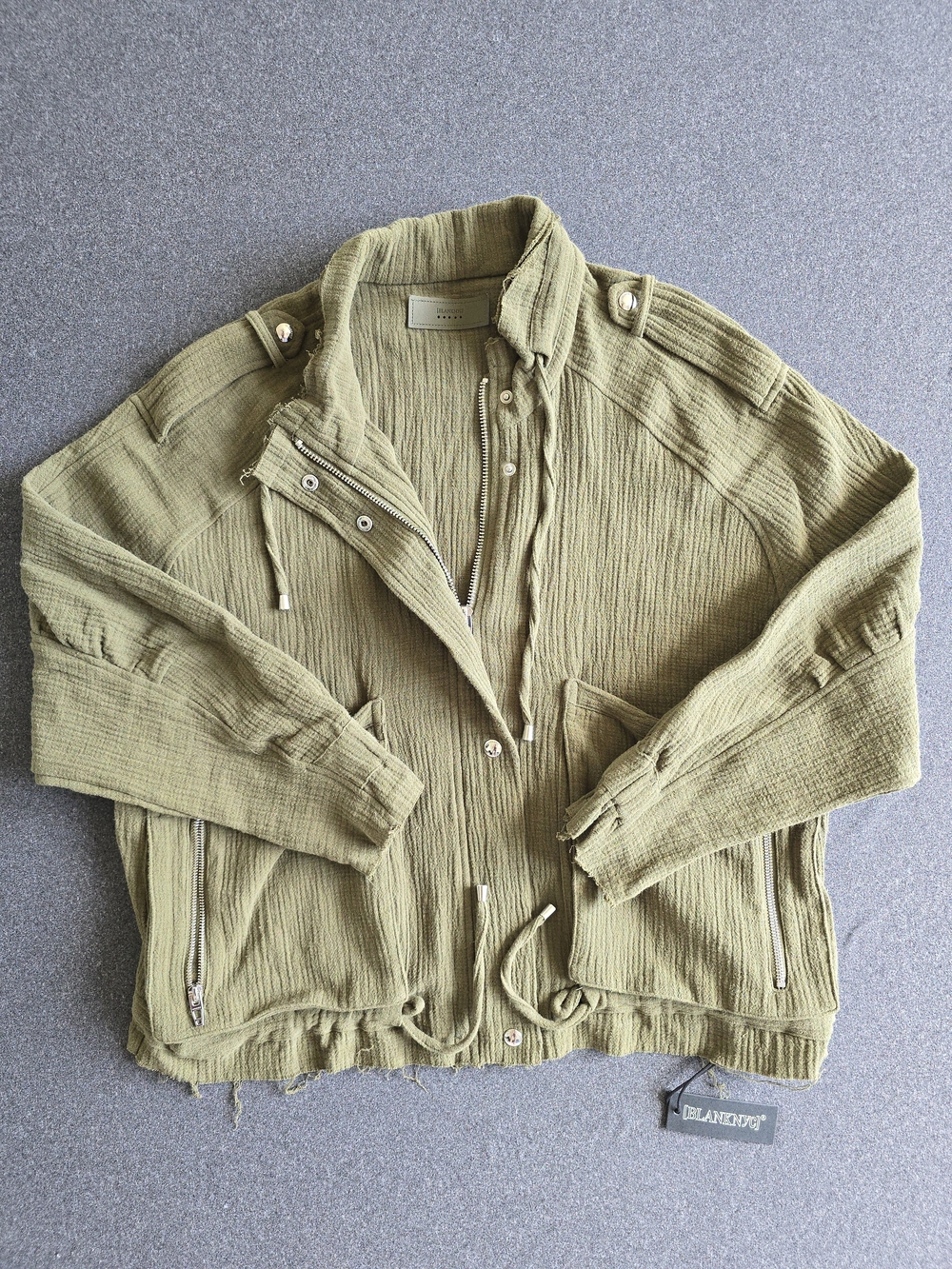 Blank Nyc Utility Jacket Night Sky Stella Cosplay Large Olive Green Textured NWT